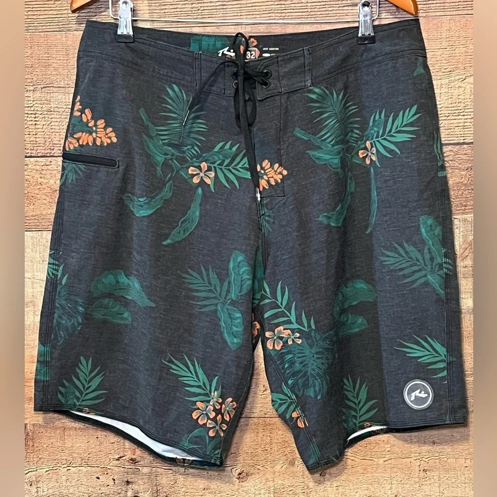 Rusty Black Tropical Floral Men's Board Shorts